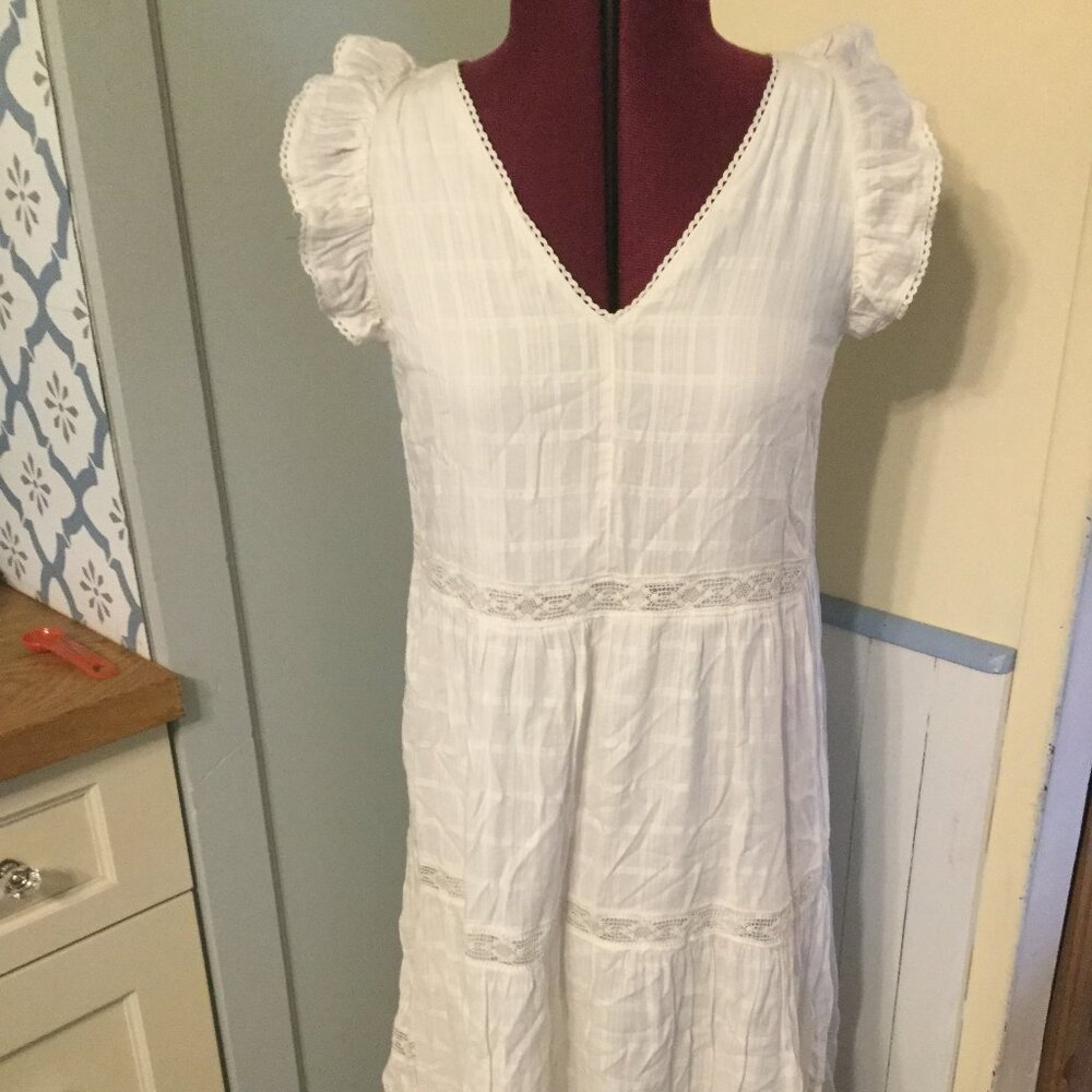 Old Navy size small midi dress lightweight lined ruffled cap sleeves white